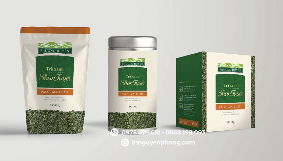 Mẫu hộp trà và tem nhãn đồng bộ 